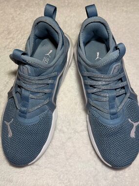 Puma Kids Blue Mesh Sneaker with White Sole